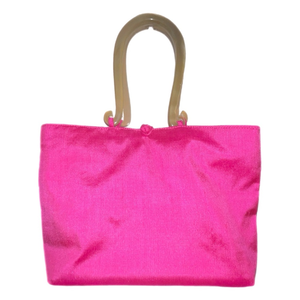 Shiraleah hot pink silk clutch 
6”h x 9”w x 2” deep